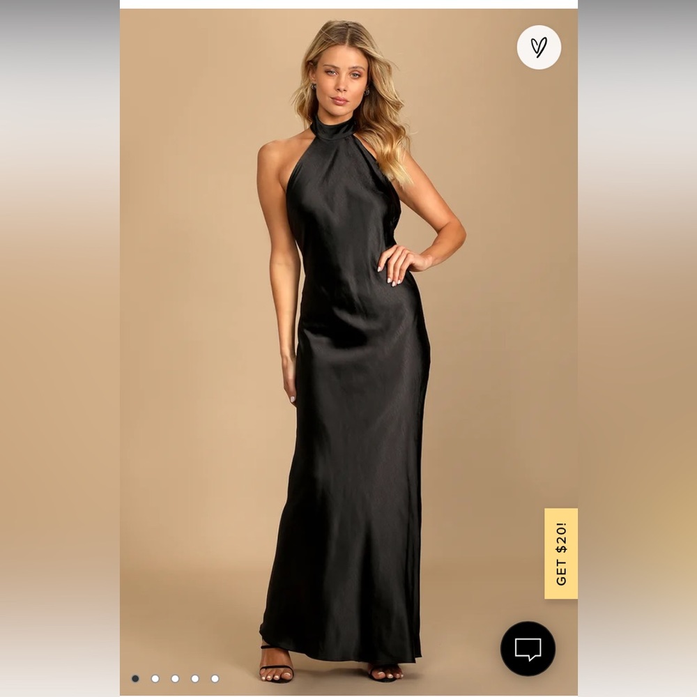 Lulus Black Satin Halter Maxi Dress